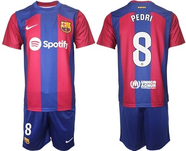 2023-24 Barcelona #8 Pedri Blue and Red Home jersey