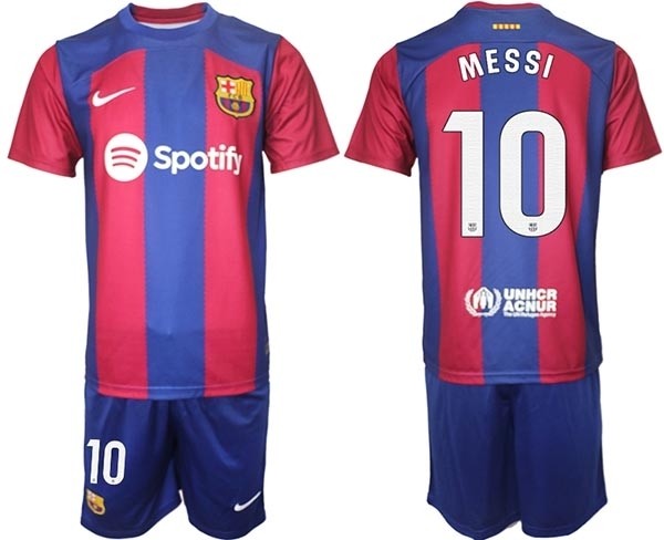 2023-24 Barcelona #10 Lionel Messi Blue and Red Home jersey