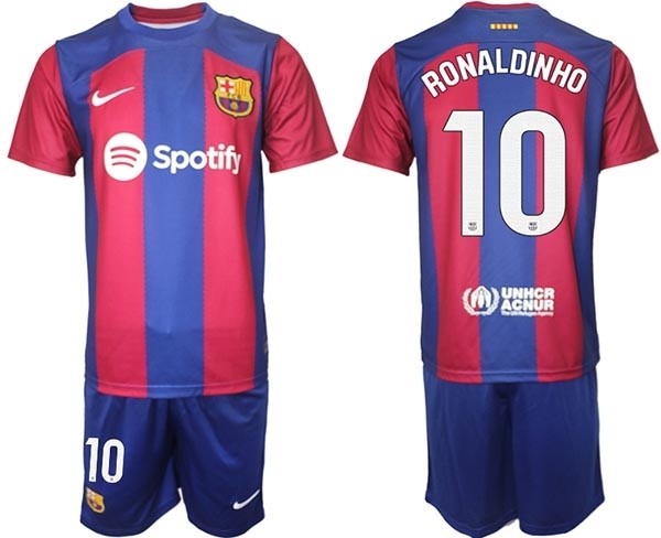 2023-24 Barcelona #10 Ronaldinho Blue and Red Home jersey