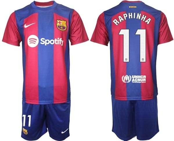 2023-24 Barcelona #11 Xavier Raphinha Blue and Red Home jersey