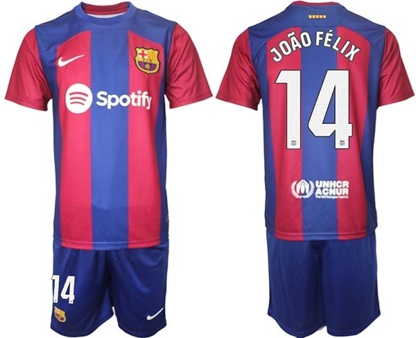 2023-24 Barcelona #14 Joao Felix Blue and Red Home jersey