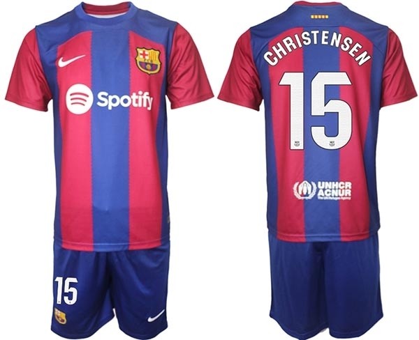 2023-24 Barcelona #15 Andreas Christensen Blue and Red Home jersey