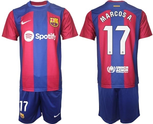 2023-24 Barcelona #17 Marcos A.  Blue and Red Home jersey