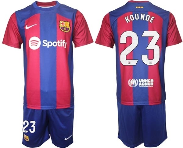 2023-24 Barcelona #23 Jules Kounde Blue and Red Home jersey