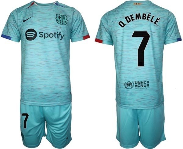 2023-24 Barcelona #7 O.Dembele Green Away Soccer jersey