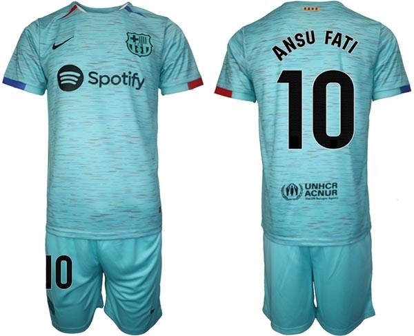 2023-24 Barcelona #10 Ansu Fati Green Away Soccer jersey