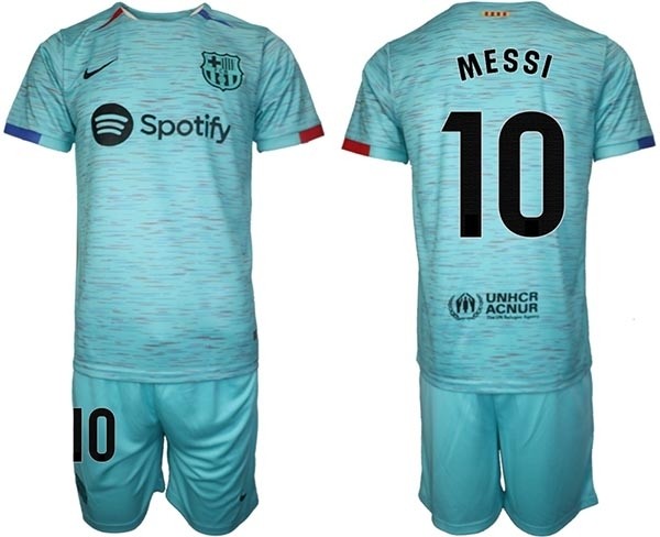 2023-24 Barcelona #10 Lionel Messi Green Away Soccer jersey