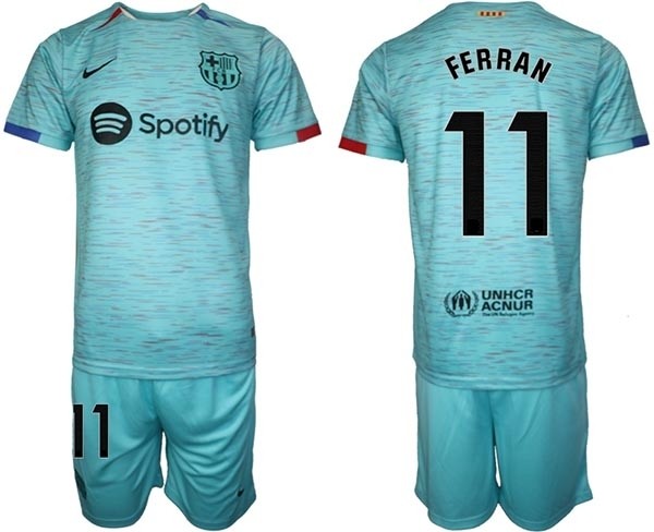 2023-24 Barcelona #11 Ferran Torres Green Away Soccer jersey