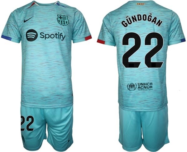 2023-24 Barcelona #22 lkay Gundogan Green Away Soccer jersey