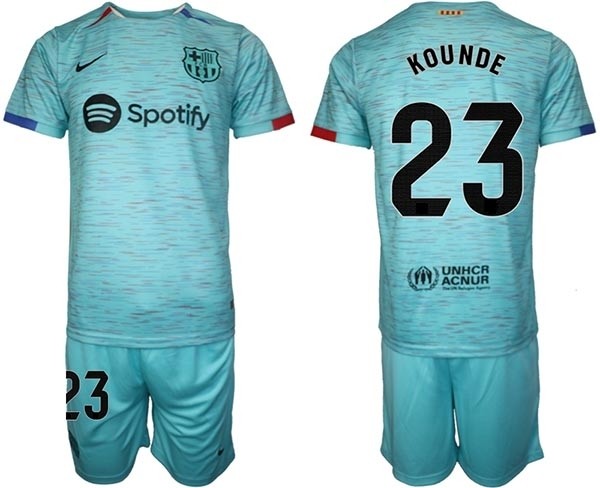 2023-24 Barcelona #23 Jules Kounde Green Away Soccer jersey