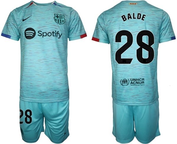 2023-24 Barcelona #28 Alejandro Balde Green Away Soccer jersey