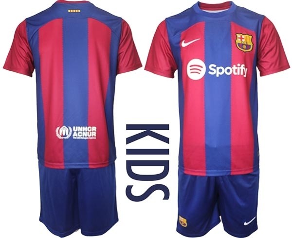 2023-24 Youth Barcelona Blank Blue and Red Home jersey