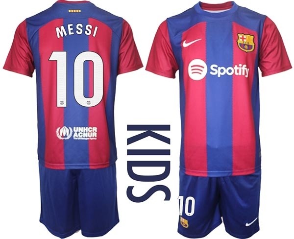 2023-24 Youth Barcelona #10 Lionel Messi Blue and Red Home jersey