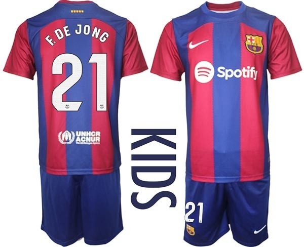 2023-24 Youth Barcelona #21 F. DE JONG Blue and Red Home jersey