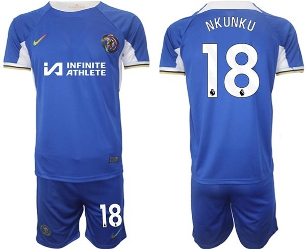 2023-24 Chelsea FC #18 Christopher Nkunku Blue Home Soccer Jersey