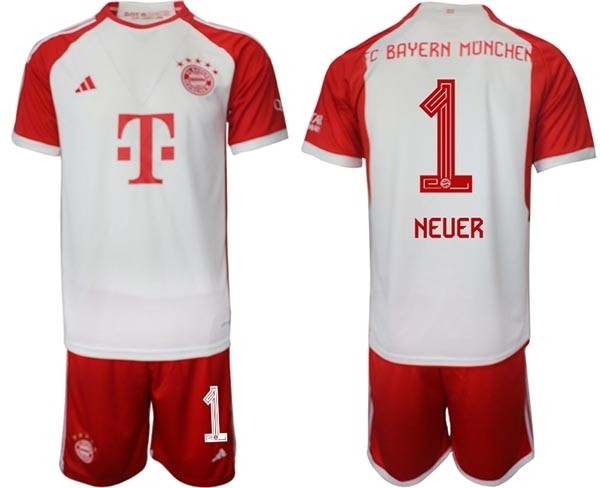 2023-24 FC Bayern Munchen #1 Neuer White-Red Home Soccer Jersey