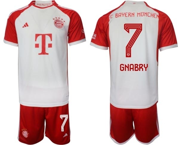 2023-24 FC Bayern Munchen #7 Serge Gnabry White-Red Home Soccer Jersey