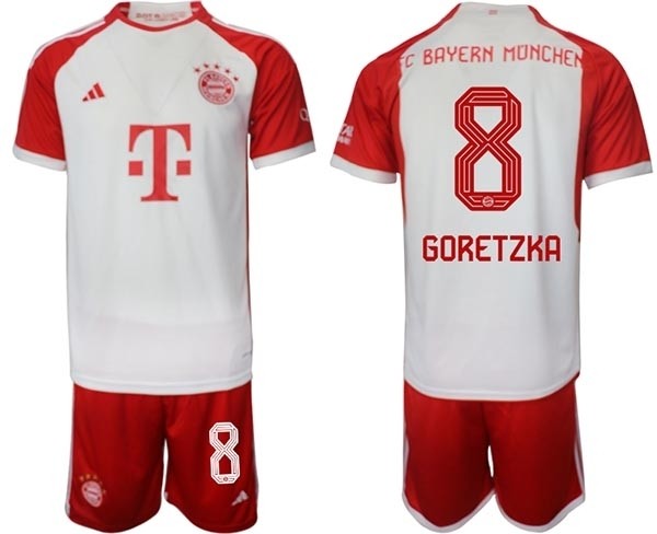 2023-24 FC Bayern Munchen #8 Leon Goretzka White-Red Home Soccer Jersey