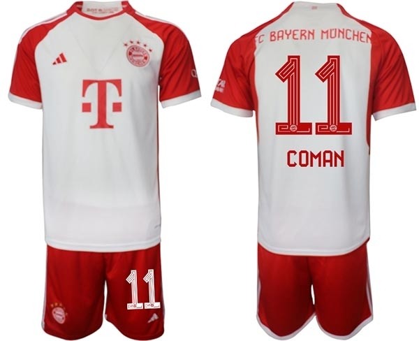 2023-24 FC Bayern Munchen #11 Kingsley Coman White-Red Home Soccer Jersey