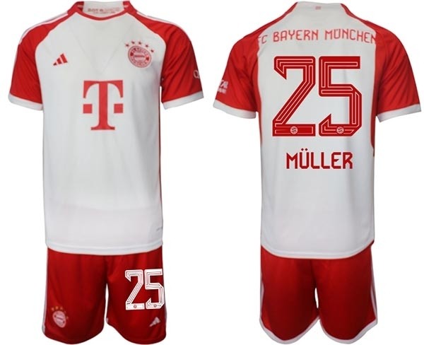 2023-24 FC Bayern Munchen #25 Thomas Muller White-Red Home Soccer Jersey