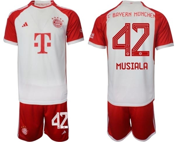 2023-24 FC Bayern Munchen #42 Jamal Musiala White-Red Home Soccer Jersey