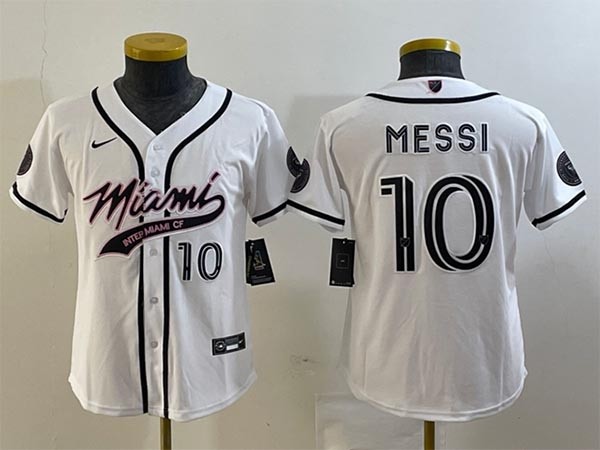 Youth Inter Miami CF #10 Lionel Messi White Cool Base Stitched Jersey