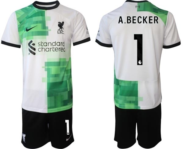 2023-24 Liverpool #1 A.Becker White-Green Away Soccer Jersey