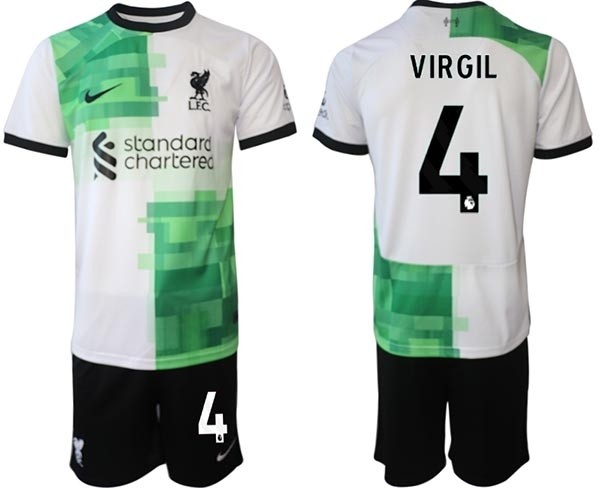 2023-24 Liverpool #4 Virgil van Dijk White-Green Away Soccer Jersey