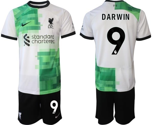 2023-24 Liverpool #9 Darwin Nunez White-Green Away Soccer Jersey