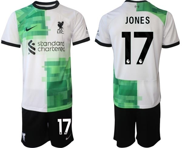 2023-24 Liverpool #17 Curtis Jones White-Green Away Soccer Jersey