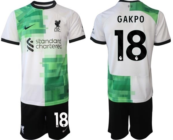 2023-24 Liverpool #18 Cody Gakpo White-Green Away Soccer Jersey