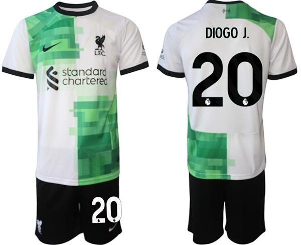 2023-24 Liverpool #20 Diogo J. White-Green Away Soccer Jersey