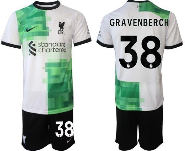 2023-24 Liverpool #38 Ryan Gravenberch White-Green Away Soccer Jersey