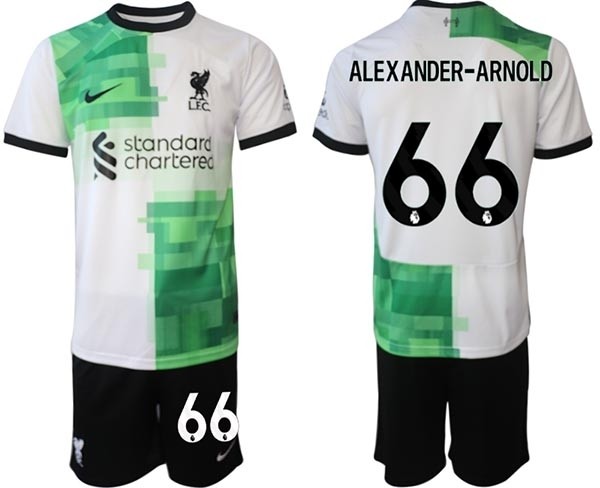 2023-24 Liverpool #66 Trent Alexander-Arnold White-Green Away Soccer Jersey