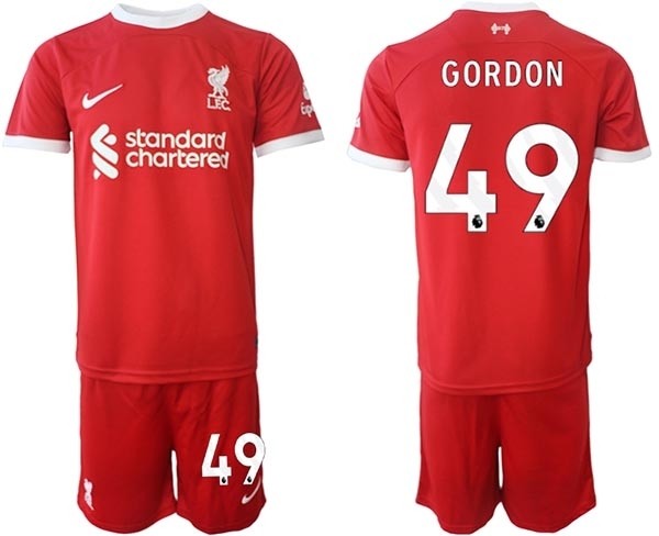 2023-24 Liverpool #49 Kaide Gordon Red Home Soccer Jersey