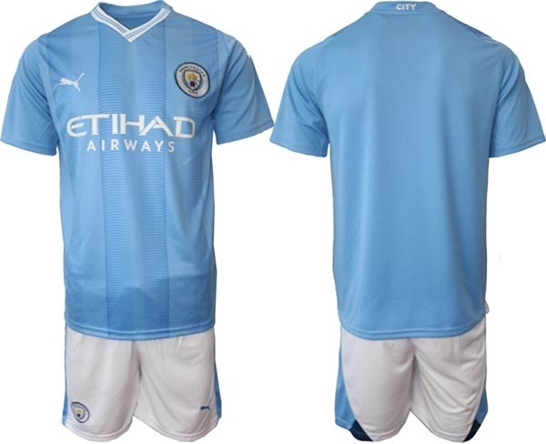 2023-24 Manchester City Blank Blue Home Soccer Jersey