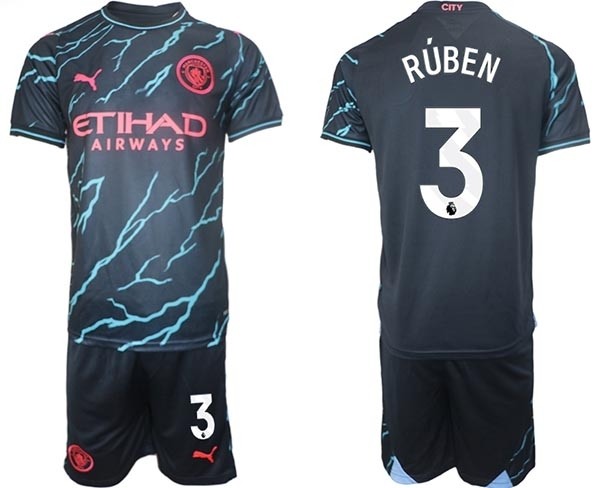 2023-24 Manchester City #3 Ruben Dias Black Away Soccer Jersey