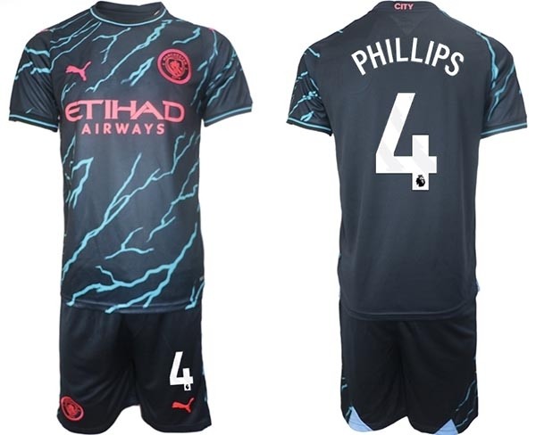 2023-24 Manchester City #4 Kalvin Phillips Black Away Soccer Jersey