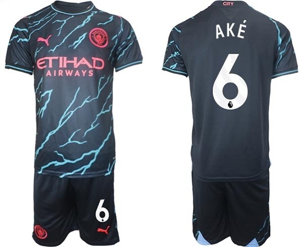 2023-24 Manchester City #6 Nathan Ake Black Away Soccer Jersey