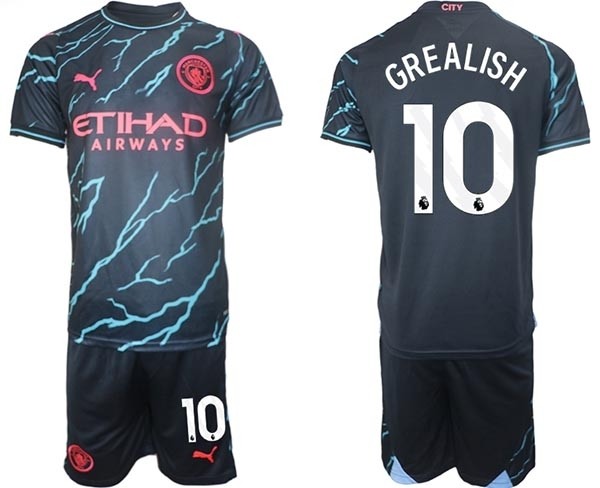 2023-24 Manchester City #10 Jack Grealish Black Away Soccer Jersey