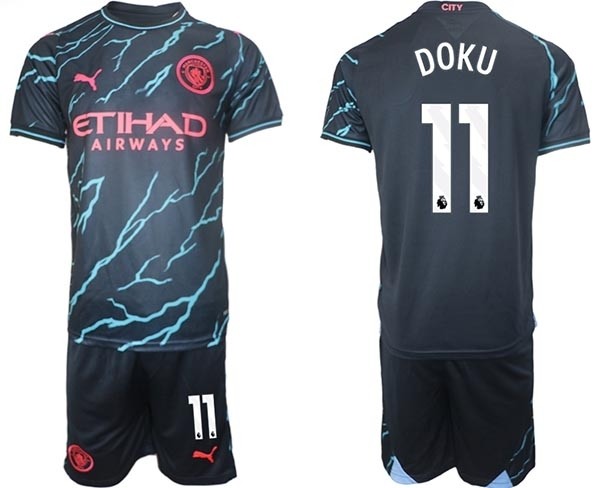 2023-24 Manchester City #11 Jeremy Doku Black Away Soccer Jersey