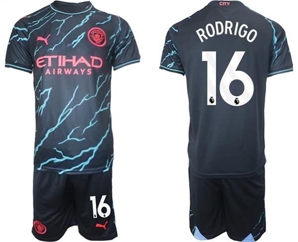 2023-24 Manchester City #16 Rodrigo Black Away Soccer Jersey