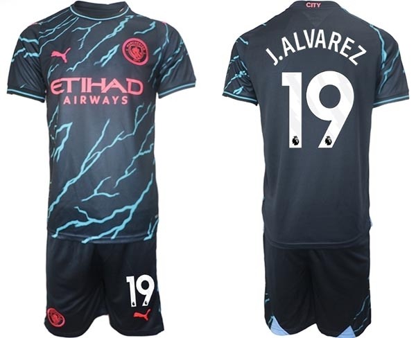 2023-24 Manchester City #19 J.Alvarez Black Away Soccer Jersey