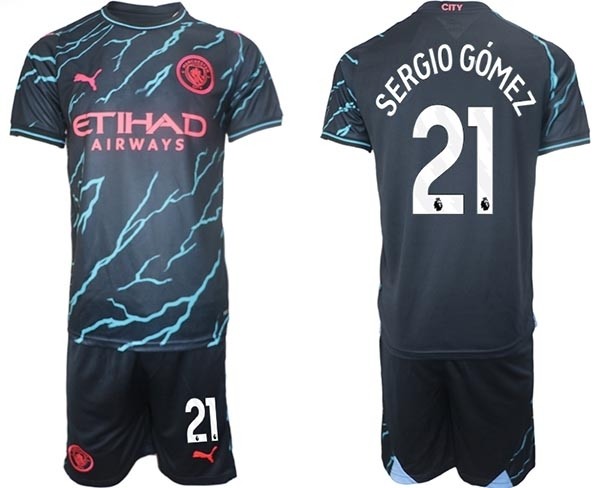 2023-24 Manchester City #21 Sergio Gomez Black Away Soccer Jersey