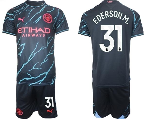 2023-24 Manchester City #31 Ederson M. Black Away Soccer Jersey