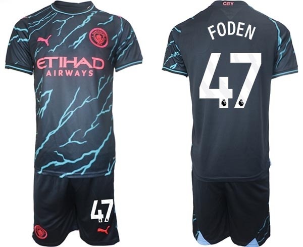 2023-24 Manchester City #47 Phil Foden Black Away Soccer Jersey