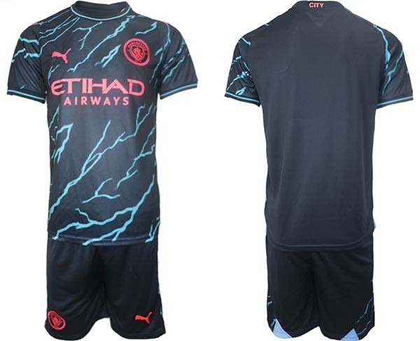 2023-24 Manchester City Blank Black Away Soccer Jersey