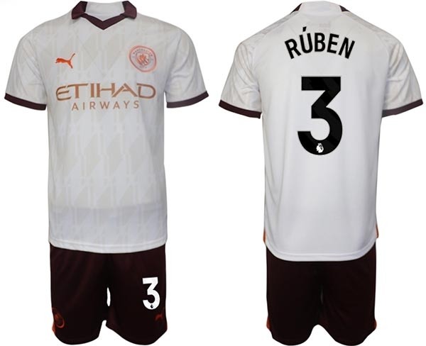 2023-24 Manchester City #3 Ruben Dias White Away Soccer Jersey