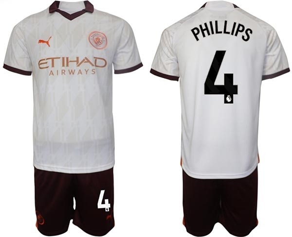 2023-24 Manchester City #4 Kalvin Phillips White Away Soccer Jersey