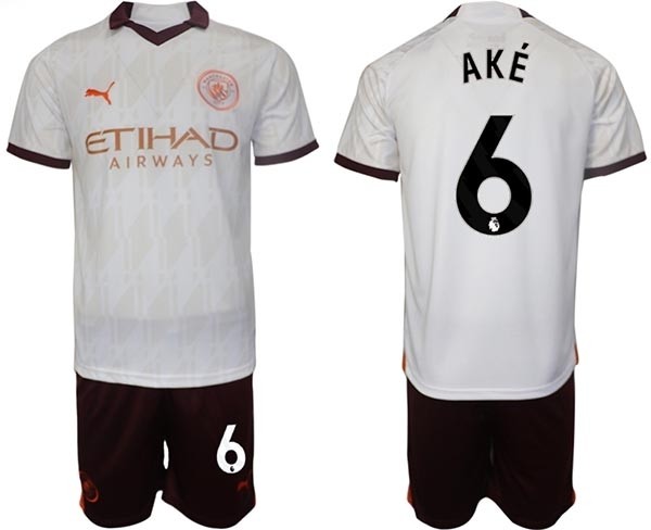 2023-24 Manchester City #6 Nathan Ake White Away Soccer Jersey